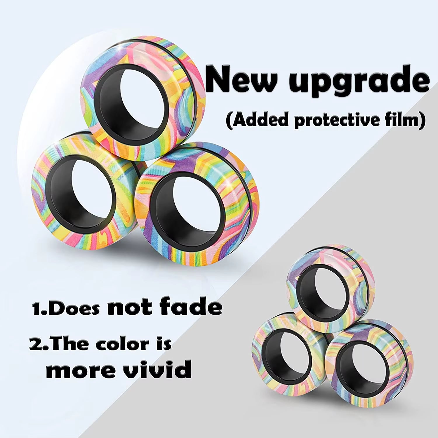 3Pcs Finger Magnetic Rings Colorful Fidget Toy Set Adult Magnets Spinner Rings for Relieve Stress Anxiety Relief Therapy